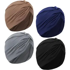 4 count Stretchy Turban  Wraps for Women Pre Tied Knot Turban Hats Sleep Hats Cancer Headwear Chemo Headwrap 4 Colors