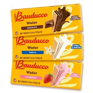 Bauducco Wafer Cookies Neapolitan Flavors Bundle - Vanilla, Chocolate, and Strawberry, 5.0 oz each flavor (Pack of 3)