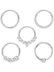 Women's Stainless Steel Daith Earring Hoop, Zircon Cartilage Helix Piercing Studs, Click-Style Body Jewelry Accessories, Hoop Earrings