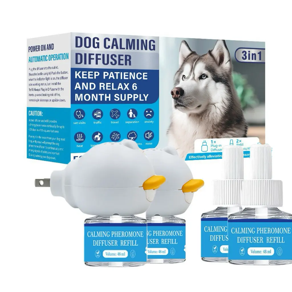 3-in-1 Dog Pheromone Calming Diffuser Kit -2 packs 4 Refills,Phermone Solution with Bottle for Anxiety Relief ,Barking Control,Comfortable Sleep &Travel Stress Ease,30Days of Support (Pet Supplies)