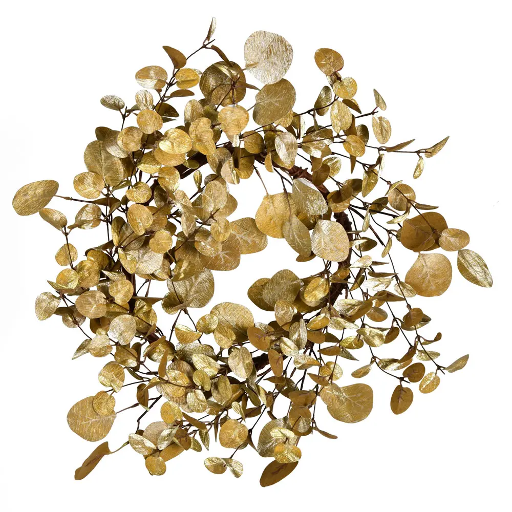 212 MAIN 22 in. Gold Eucalyptus Wreath - Round Woven Brown Twig Base Classic Christmas Decor, Nature Ornaments, Christmas Home Decor Accessories, Room Decorations for Festive Wall Hanging, Artificial Eucalyptus Vines Christmas Decor