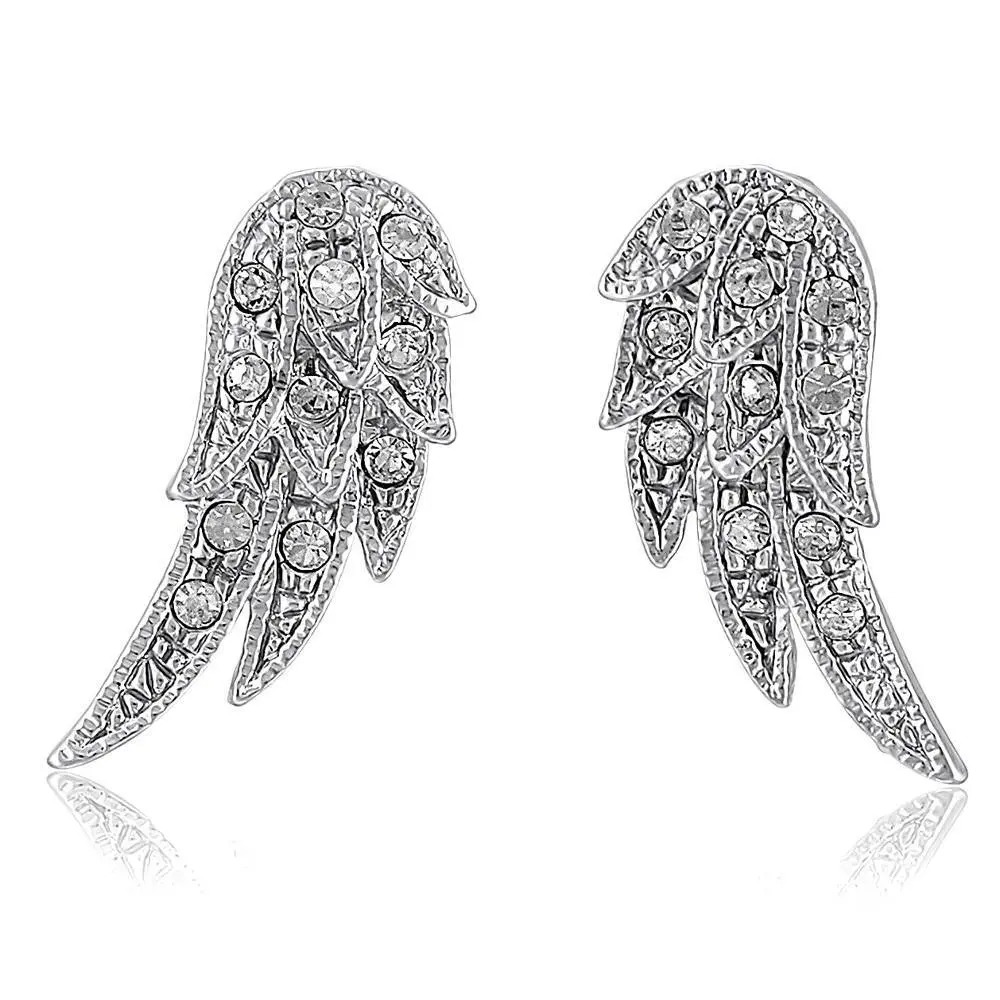 BERRICLE Silver Tone Angel Wings Stud Earrings for Women, Cubic Zirconia CZ