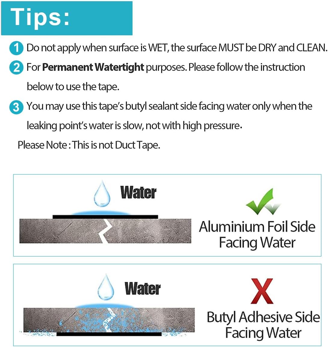 waterproof caulk tape Butyl Waterproof Tape 5×500cm All Weather Self Adhesive Leakproof Aluminum Foil Tape for Metal Roof Leak Repair RV Rubber Roof Deck Joist Gutter Joints Sealing Boat & Pipe Patching