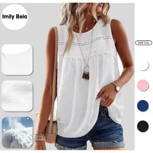 Imily Bela Tank Top for Women Loose Fit Sleeveless Crew Neck Camisole Tops Casual Swiss Dots Summer Cami Shirts Blouse SpringStatements