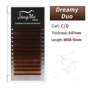 JengMe Brown Black Ombre Fleece Lash Extensions - Salon Use Only, C/D Curl, 10-18mm Lengths, No Glue Needed, Lightweight Natural Look Eyelashes for Everyday & Special Events - Daily