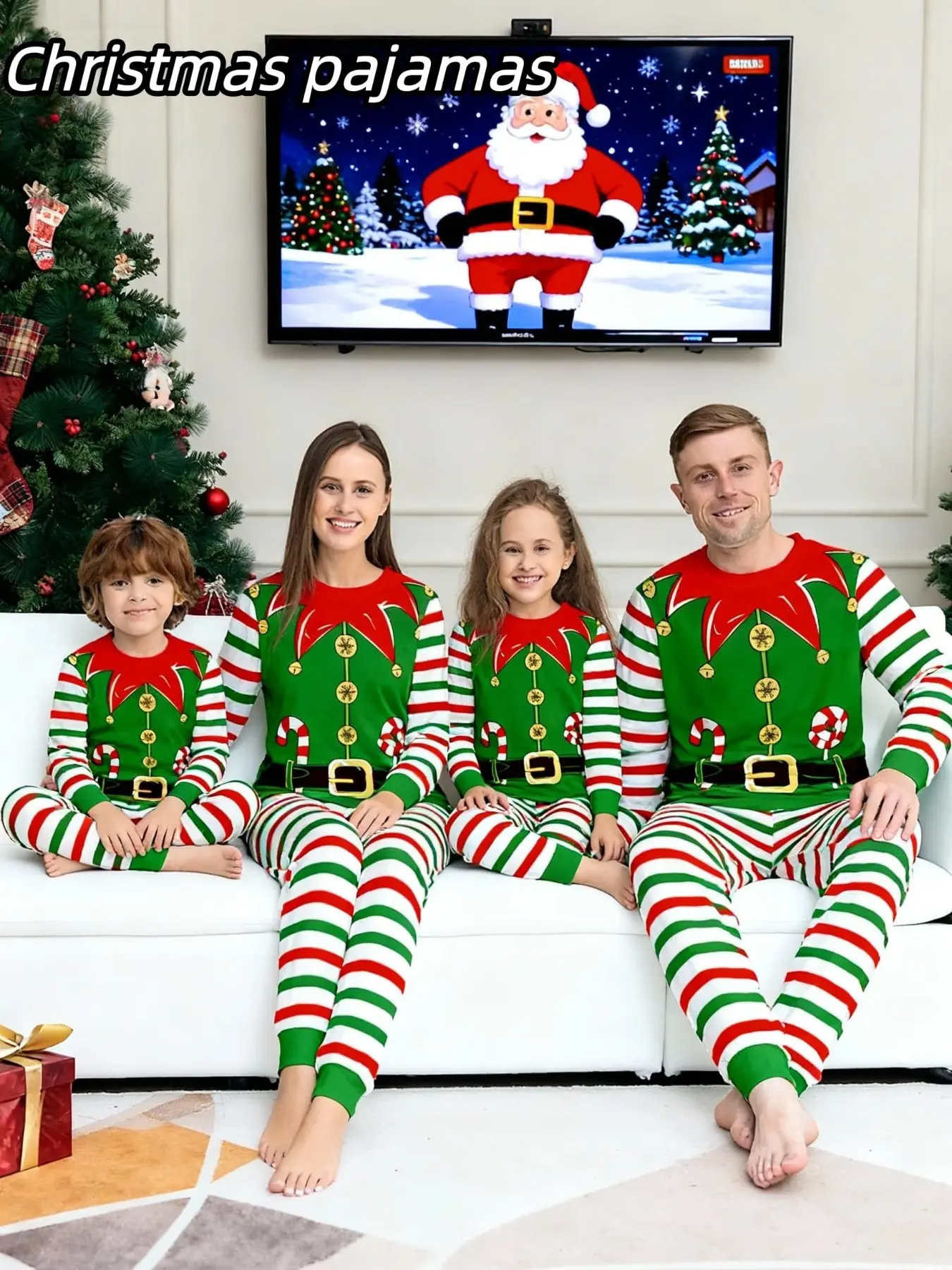 2-Piece Christmas Family Pajama Set, Blue Cartoon Hat Scarf, Snowman Letter Print, Unisex Holiday Sleepwear