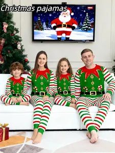 Family Christmas Pajamas Set, Four-Piece Blue Cartoon Santa Hat Scarf Snowman Letter Print Top Irregular Pants, Casual Holiday Sleepwear