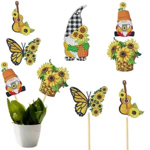 Plant Stake Decor, Butterfly Garden Pick and Gnome Pot Ornament, DIY Diamond Painting Accent
