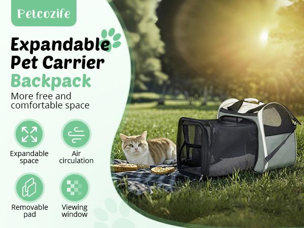 PetCozife Cat Backpack Carrier, Expandable Roomy Pet Carrier Backpack, For Medium Cat Small Dog Puppy Under 18lbs, Breathable Foldable Dog  Backpack, Travel Airline Approved for Camping Outdoor, for Cat Lovers Animal Carrier, Gray Large