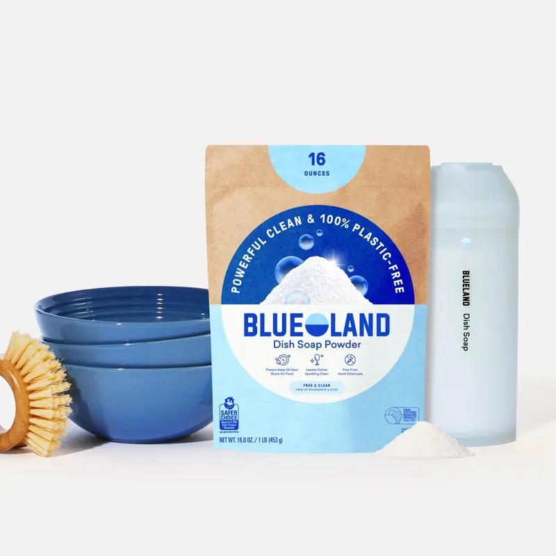Blueland Dish Soap Powder, Mineral & Plant-Based Powerful Foaming Powder Soap + Reusable Shaker, Eco-Friendly