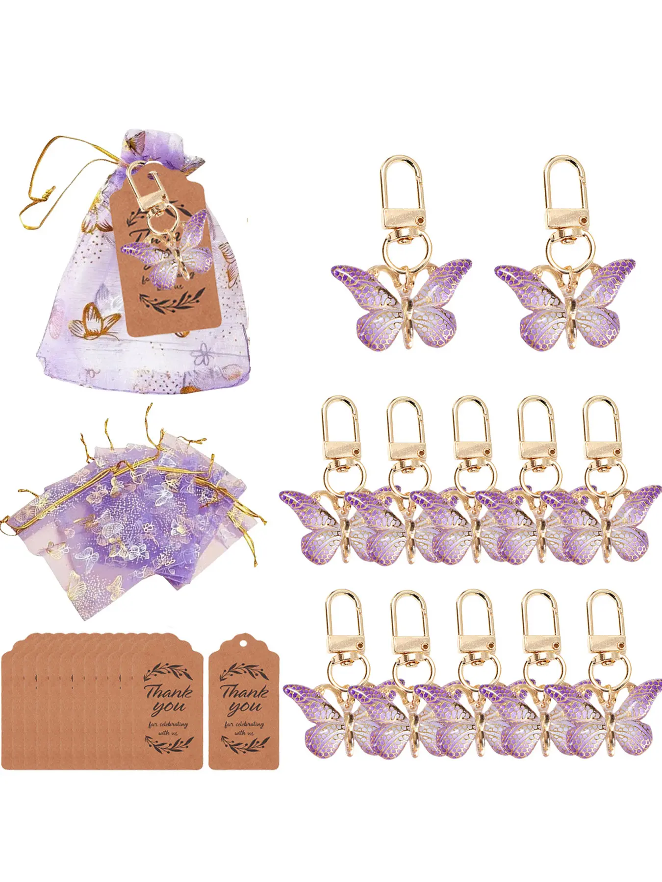 12sets Butterfly Keychains Gift Set With Thank You Tags, Organza Bags, Acrylic Material, Purple Butterfly Keychain Party Packs- for Women Car Keychain, Wallet Backpack, Birthdays, Wedding Party Favor Gifts, Keychains, Keychain Cute