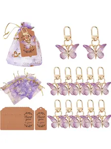 12sets Butterfly Keychains Gift Set With Thank You Tags, Organza Bags, Acrylic Material, Purple Butterfly Keychain Party Packs- for Women Car Keychain, Wallet Backpack, Birthdays, Wedding Party Favor Gifts