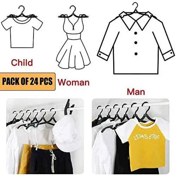 24 Pcs Travel Hangers Cruise Ship Essentials Portable Folding Clothes Hangers Travel Accessories Foldable Clothes Drying Rack (Black)