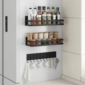 Refrigerator Storage Racks, 3-Piece Set of Magnetic Shelves, Removable Magnetic Baskets for Storage on the Sides of Ovens, Microwaves, or Refrigerators, Save Space and Keep Items Organized.