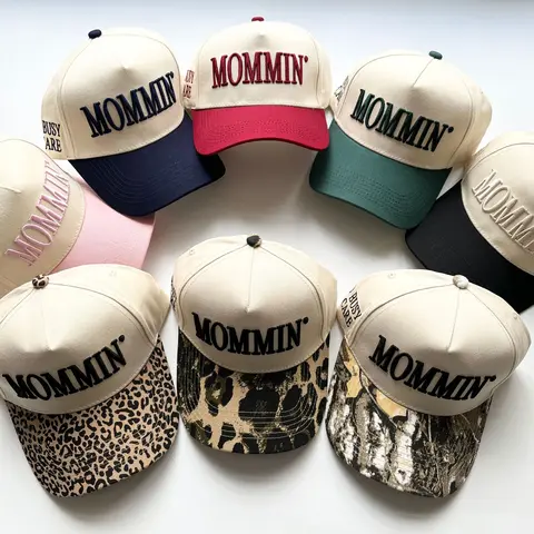 Women's 100% Cotton Embroidered Mommin Trucker Hat - Hats for Women, Female Fashion Solid Adjustable Canvas Vintage Urban Baseball Cap, Breathable Sun Protection, Dome Crown, Curved Brim, Casual Sports Wear