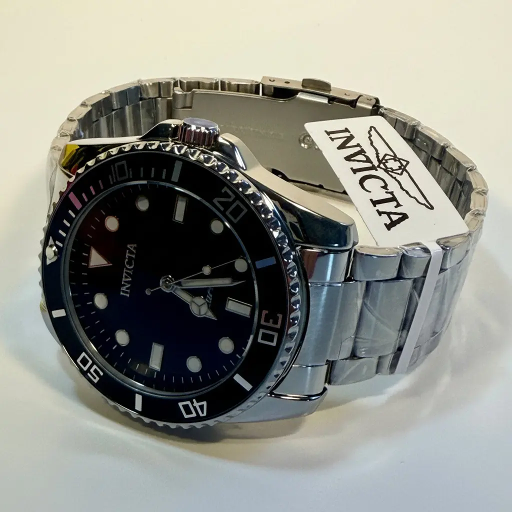 69401 Invicta Mens Pro Diver Vitreos Stainless Steel Bracelet Black Dial 42mm