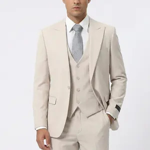 BOGO FREE Joseph Michael Men's Khaki 3-Piece Slim Fit Vested Suit — Peak Lapel
