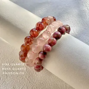 High Energy | Natural Crystal Bracelect Set - Fire Quartz , Rose Quartz , Rhodonite