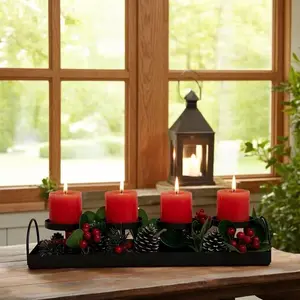 Iron Art Rectangular Tray with 4-Head Candle Holder, Perfect for Halloween, Christmas, and Other Holiday Home Decorations