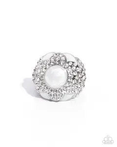 Pearly Podium - White Pearl Rhinestone Silver Ring - Paparazzi