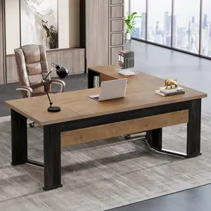 LITTLE TREE 70.86" Executive Desk with Mobile File Cabinet, Large L Shaped Computer Office Desk with 2 Drawers and Storage Shelves, Business Furniture Desk Workstation for Home Office