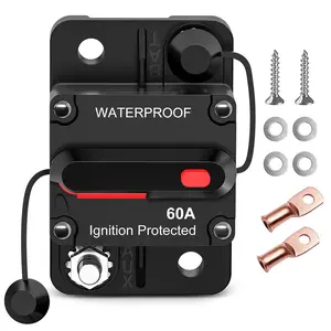 Nilight 60A Circuit Breaker Resettable 12-48V DC Manual Reset w/Copper Wire Lugs Surface Mount Overload Protection for Car Audio Sound Amplifier System RV Marine Boat Truck, 2 Years Warranty