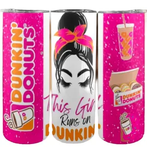 Dunkin 20oz This Girl Runs on Dunkin Donuts Drinkware with Bold Design and Fun Text - Bottle tumbler cup