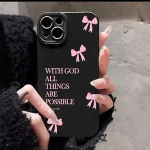 Minimalist Pink Girly Bow Slogan Phone Case For iPhone Shock Proof