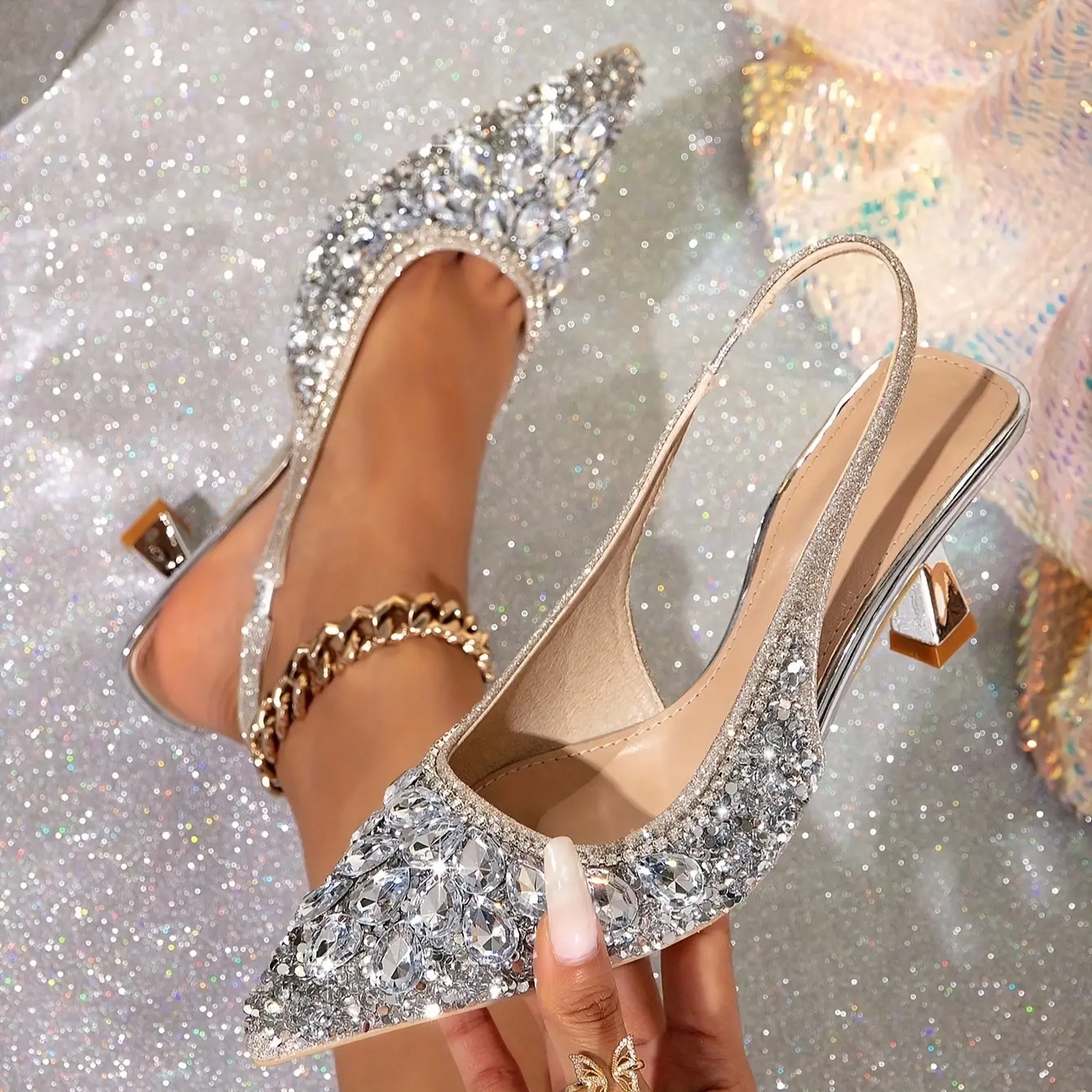 Women's Pointed Toe Stiletto Heels, Fashionable-On Dress Pumps with Ankle Strap Partanquet