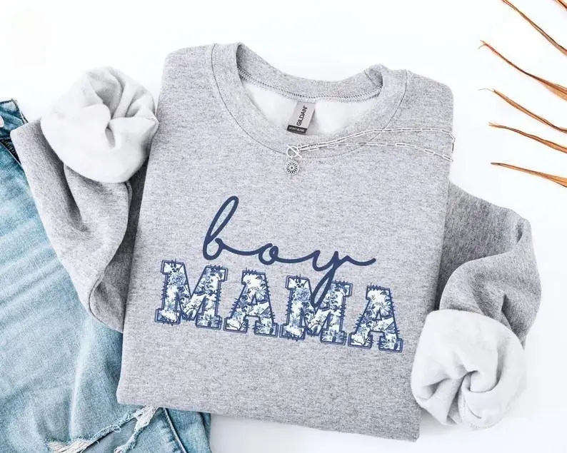 Boy Mama Sweatshirt, Toile Boy Mama Sweater, New Mom Pregnancy Announcement, Gender Reveal Crewneck, Baby Announcement Shirt, Baby Shower Gift Casual - HARSIN
