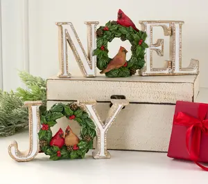 2-Piece Joy and Noel Sign with Cardinals by Valerie