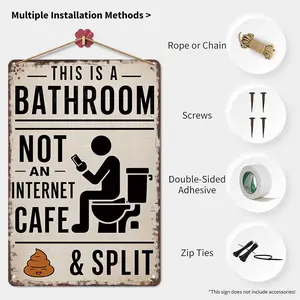 Funny Bathroom Sign “This Is A Bathroom Not An Internet Cafe”, Vintage Metal Tin Wall Art 8x12 Inch for Home Farmhouse Washroom, Rustic Moisture Resistant Decor, Pre-drilled Ready to Hang, Humorous Housewarming Birthday Gift Idea
