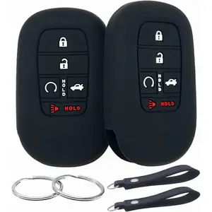 Silicone Rubber Key Fob Cover Compatible with (5 Buttons) 2022-2025 Honda Accord Civic HR-V CR-V Pilot Sport SI EX EX-L Touring (Black Black)