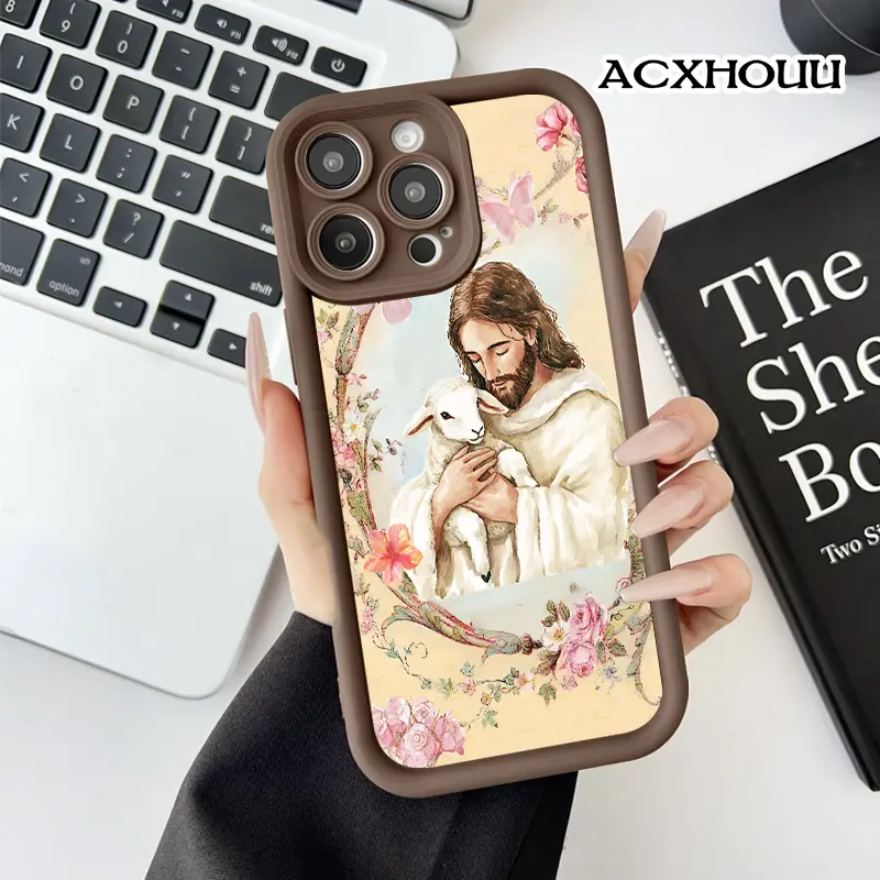 Feminine Soft Case for iPhone11/12/13/14/15/16/17/promax/x/xs/xr/xsmax Case Jesus with Lamb Durable, Ultra Slim, Cute and Practical | Lightweight Protective Case for Her