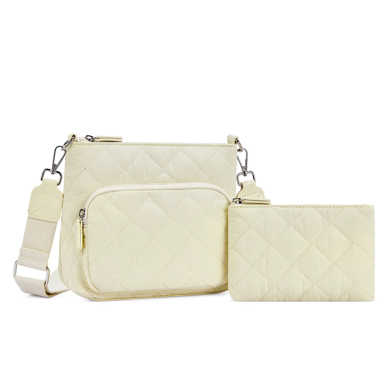 [limited stock]WESTBRONCO Puffer Crossbody Bag with Multi Zipper Pockets & Card Slots Nylon Handbag Mom Bag Summer Trendy Purses with Wallet Set Gift for Mom