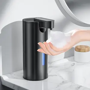 Automatic foam soap dispenser, touchless, stainless steel, 11.5 ounces capacity, 3 adjustable settings, with rechargeable sensor pump, suitable for kitchen and bathroom, black