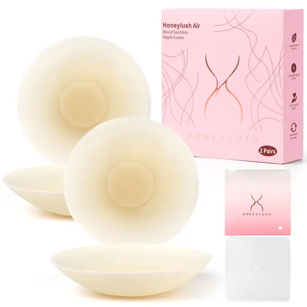 Honeylush Air Seamless Nipple Covers (2 Pairs) - Ultra-Thin Reusable Adhesive Silicone Pasties, Invisible Breast Petals for Tight Clothing & Backless Tops