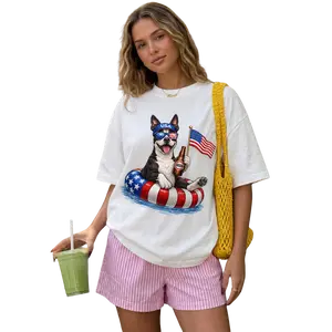 Custom Dog 4th of July T-Shirt Patriotic USA Puppy Graphic Tee Personalized Pet Breed Shirt Funny American Flag Vintage Washed Unisex TikTok Viral Gift