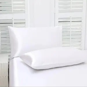 Set of 2 solid-color satin pillowcases, modern and minimalist, soft and comfortable bedding perfect for home bedrooms and dorm rooms. These cool, silky-satin pillowcases are a carefully curated must-have—sold without filling.