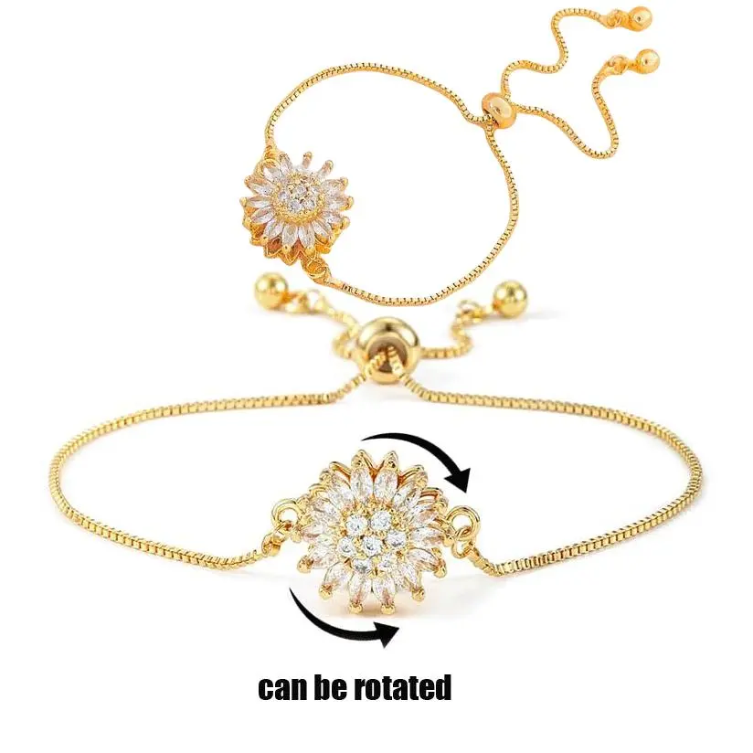 Women's Adjustable Spinning Sunflower Fidget Slider Bracelet - Exquisite Flower Design Bracelet, Relaxing Anxiety Worry Reliever, Fashion Costume Jewelry Bangle Gift Accessory