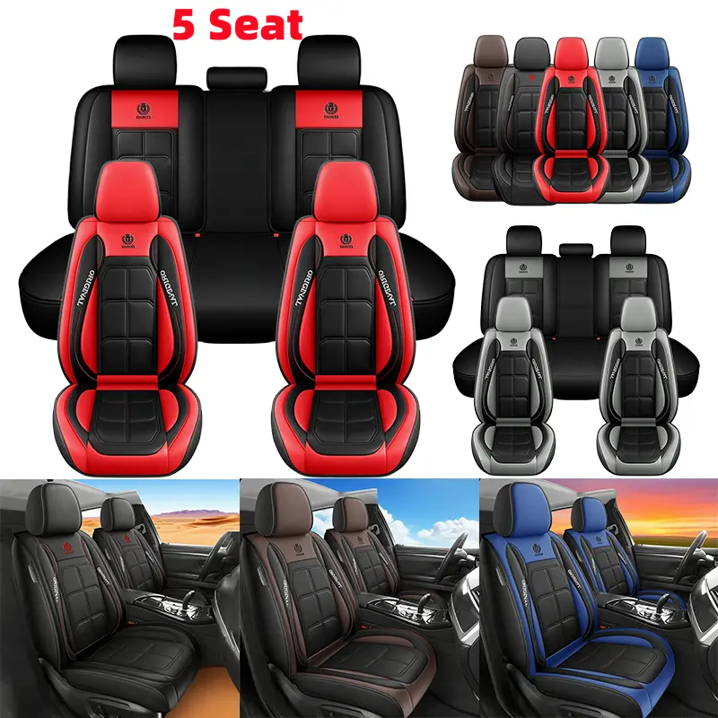 Airbag Compatible Car Seat Covers - Waterproof Durable PU Leather - Full Coverage for All Five Seats - Muscle Shaped - Anti-Stain Protection - Suitable for All Seasons