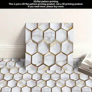 10 Piece 2D Flat PVC Leather Floor Tiles, Creative Geometric Texture Stickers, Marble Pattern Sticker, Waterproof Durable DIY Decoration, Removable Self-Adhesive