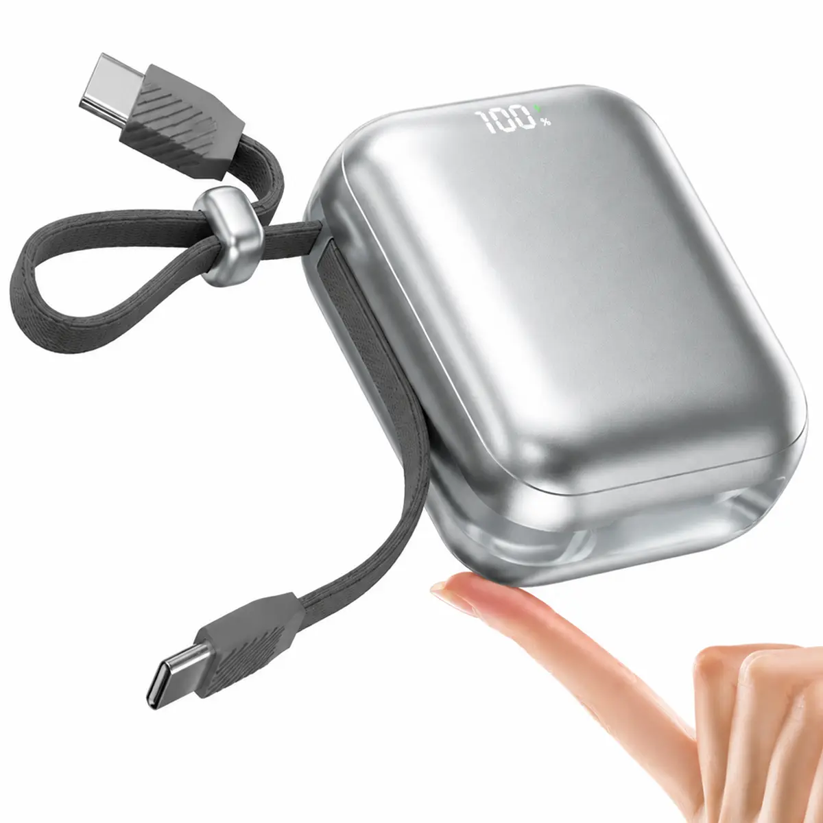 10000mAh Fast Chargeable Portable Power Bank - Ultra-Compact, Built-in Cables, LED Display, Lanyard - for iPhone, Android Smartphones, Mobile & Digital Accessories