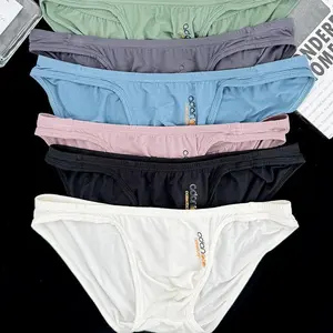 Trendy Sexy Men's Modal Solid Color Low Waist Bulge Pouch Bikini Hip Lift Solid Color Briefs