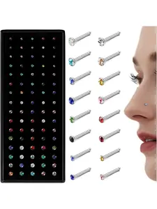 80 Pcs Unisex  Colorful Silvery Shining Rhinestones Mini Nose Studs for Women Men Delicate Piercing Jewelry Sturdy 303 Stainless Steel Sleek Modern Style Fine Construction Tiny Nose Studs Subtle Glamour Multiple Practical Style Straight L-shaped Nose Pins