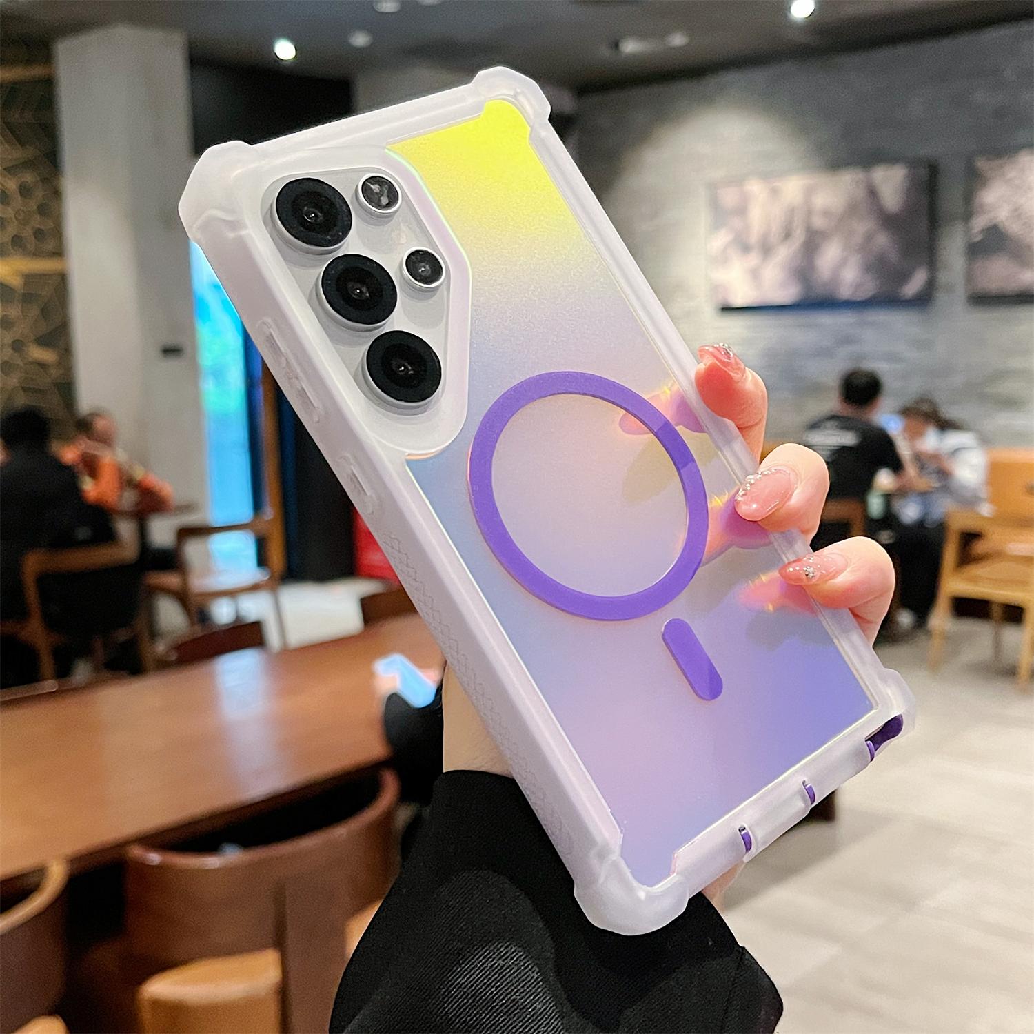 Laser Fluorescent Colorful Phone Case, Shockproof MagSafe Magnetic Anti-Scratch Drop Protection Cover for Samsung Galaxy S26 S25 Ultra Plus S24 S23 S22 Ultra