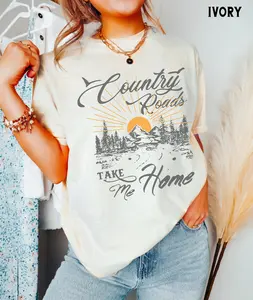 Country Roads Shirt, Comfort Colors, Country Music Tee, Hiking Camping TShirt, Nature Lover Gifts for Him or Her