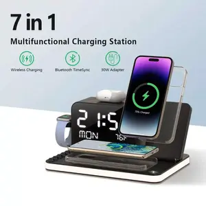 7 in 1 Dual Mobile Phone Wireless Charging Station with Night Light