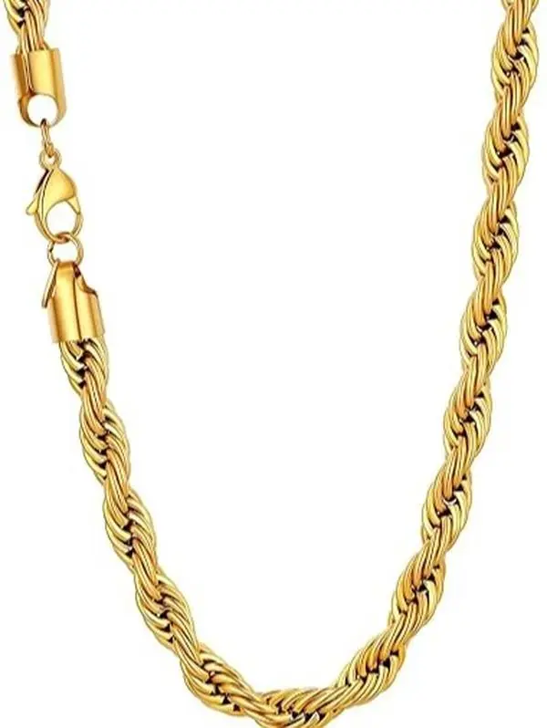 Plated Rope Chain Necklace for Women andMen,Upgraded Shine, Faceted Cut, Tarnish-Free, Goldstone necklace 6mm/8mm, 24Jewelry