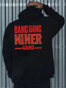 Bang Bang Niner Gang American Graphic Hoodie, Casual Fitted Sweatshirt for Home Comfort, Perfect for Fall & Winter, Tiktok Style, Casual Pullover Hoodie, Graphic Hoodies, Graphic Sweatshirts, Aesthetic